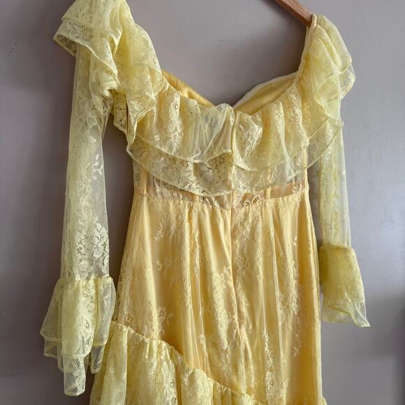 Majorelle Yellow Maddalena Gown Lace Long Sleeve Dress Size Medium New Revolve - Picture 6 of 9